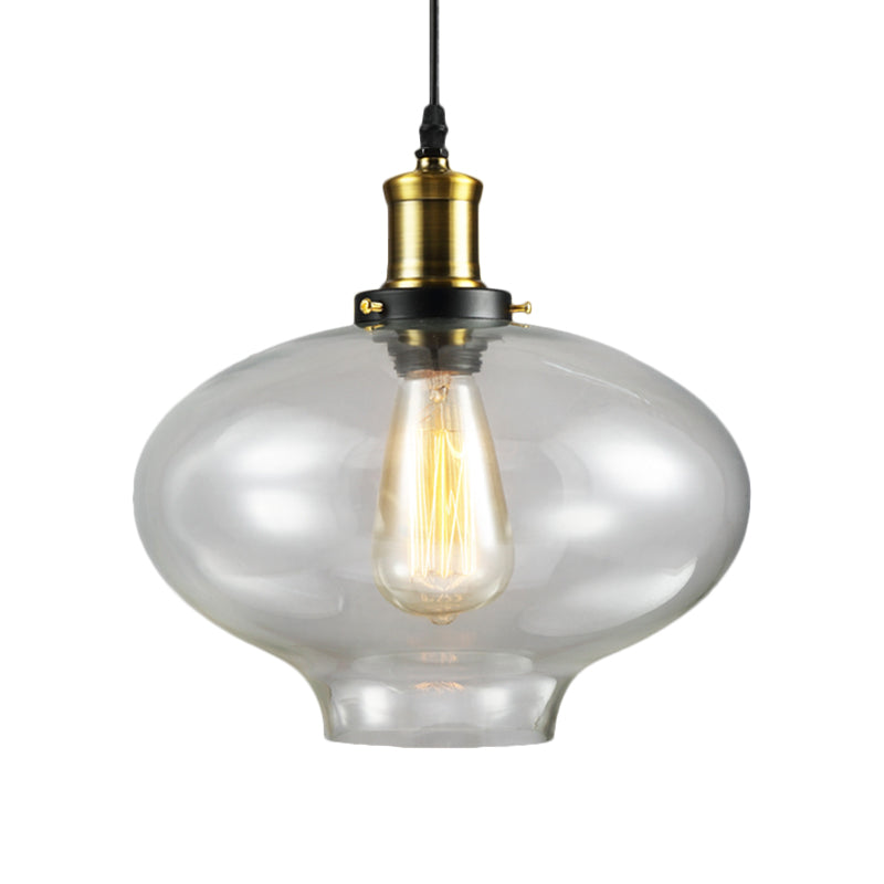 1 Light Cylinder/Dome/Schoolhouse Ceiling Pendant Light Vintage Brass Clear Glass Hanging Lamp for Indoor Clearhalo 'Ceiling Lights' 'Glass shade' 'Glass' 'Pendant Lights' 'Pendants' Lighting' 1871302