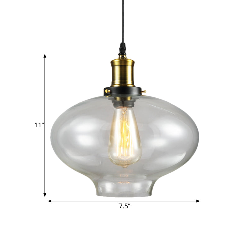 1 Light Cylinder/Dome/Schoolhouse Ceiling Pendant Light Vintage Brass Clear Glass Hanging Lamp for Indoor Clearhalo 'Ceiling Lights' 'Glass shade' 'Glass' 'Pendant Lights' 'Pendants' Lighting' 1871303