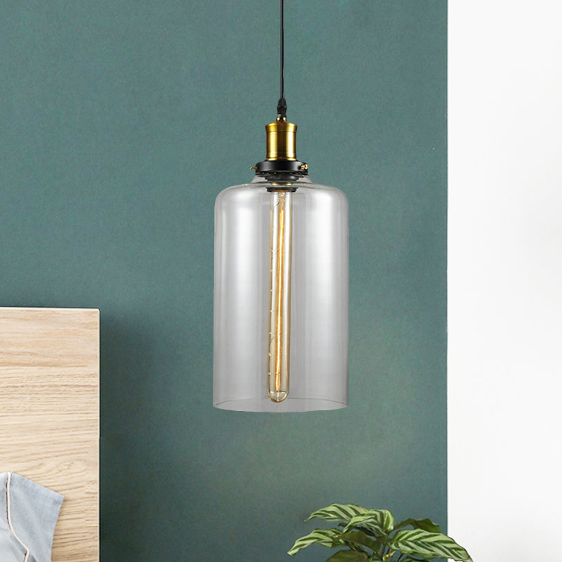 1 Light Cylinder/Dome/Schoolhouse Ceiling Pendant Light Vintage Brass Clear Glass Hanging Lamp for Indoor Clear A Clearhalo 'Ceiling Lights' 'Glass shade' 'Glass' 'Pendant Lights' 'Pendants' Lighting' 1871309