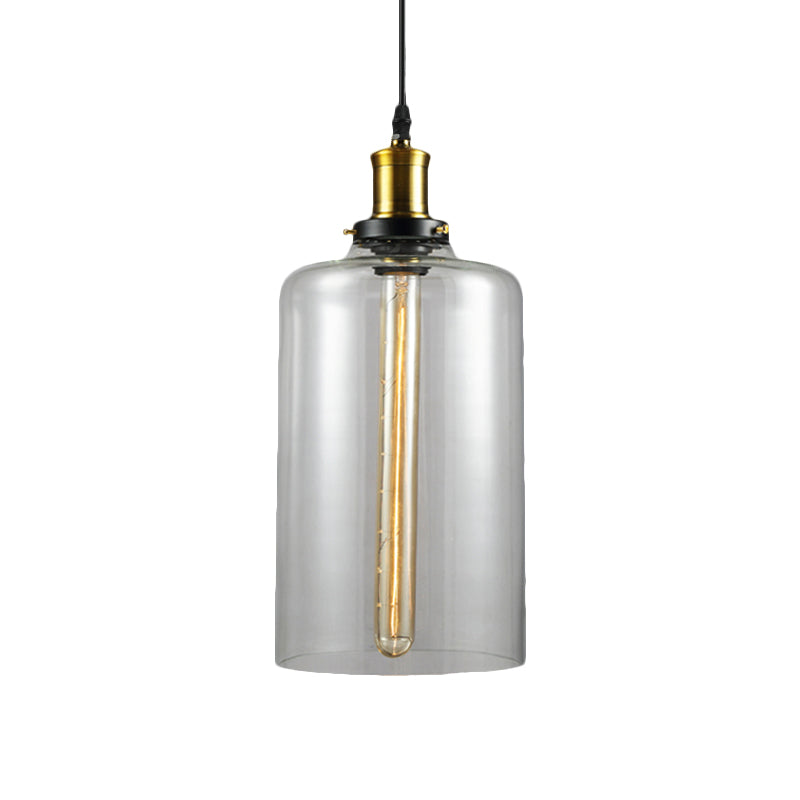 1 Light Cylinder/Dome/Schoolhouse Ceiling Pendant Light Vintage Brass Clear Glass Hanging Lamp for Indoor Clearhalo 'Ceiling Lights' 'Glass shade' 'Glass' 'Pendant Lights' 'Pendants' Lighting' 1871312