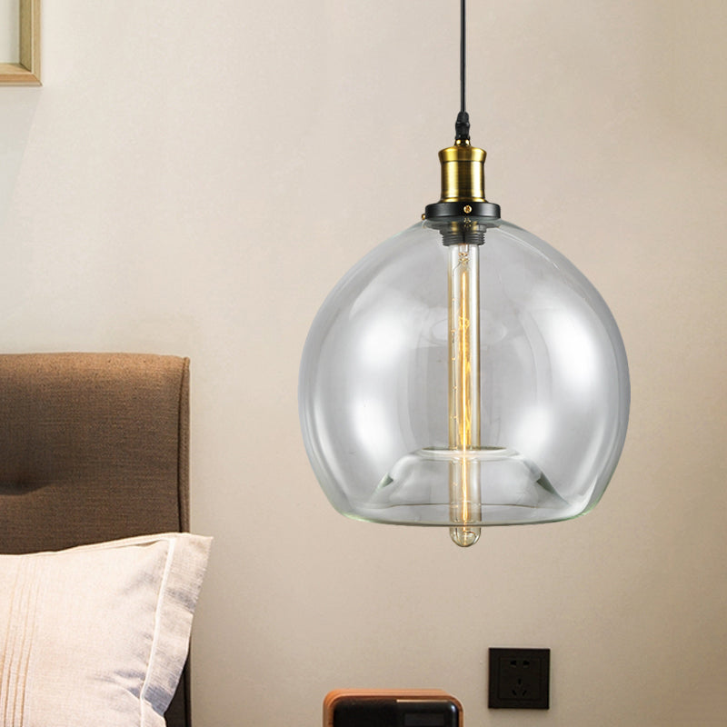 1 Light Cylinder/Globe Pendant Lighting Fixture Industrial Brass Clear Glass Hanging Ceiling Light Clear Globe Clearhalo 'Ceiling Lights' 'Glass shade' 'Glass' 'Pendant Lights' 'Pendants' Lighting' 1871314