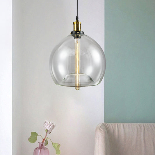 1 Light Cylinder/Globe Pendant Lighting Fixture Industrial Brass Clear Glass Hanging Ceiling Light Clearhalo 'Ceiling Lights' 'Glass shade' 'Glass' 'Pendant Lights' 'Pendants' Lighting' 1871316