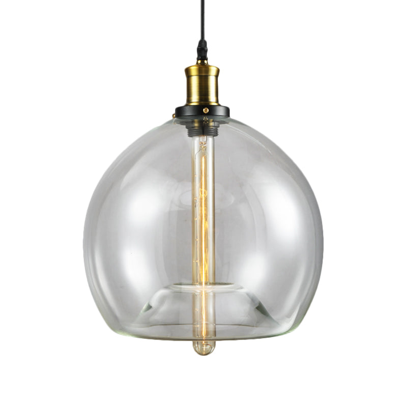 1 Light Cylinder/Globe Pendant Lighting Fixture Industrial Brass Clear Glass Hanging Ceiling Light Clearhalo 'Ceiling Lights' 'Glass shade' 'Glass' 'Pendant Lights' 'Pendants' Lighting' 1871317