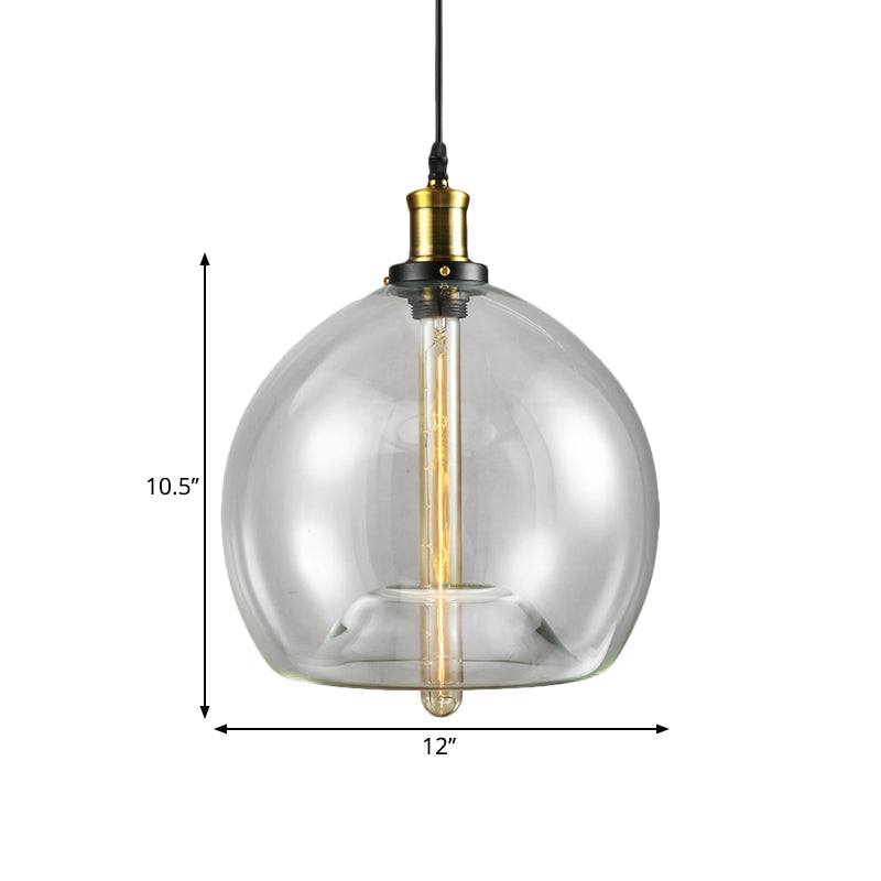 1 Light Cylinder/Globe Pendant Lighting Fixture Industrial Brass Clear Glass Hanging Ceiling Light Clearhalo 'Ceiling Lights' 'Glass shade' 'Glass' 'Pendant Lights' 'Pendants' Lighting' 1871318