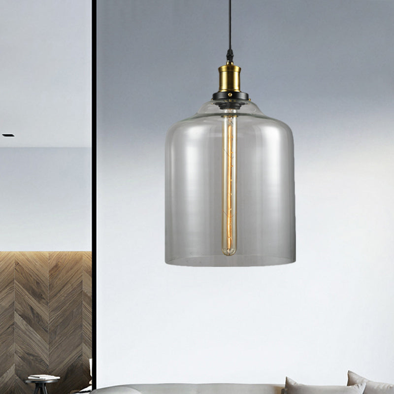 1 Light Cylinder/Globe Pendant Lighting Fixture Industrial Brass Clear Glass Hanging Ceiling Light Clearhalo 'Ceiling Lights' 'Glass shade' 'Glass' 'Pendant Lights' 'Pendants' Lighting' 1871320