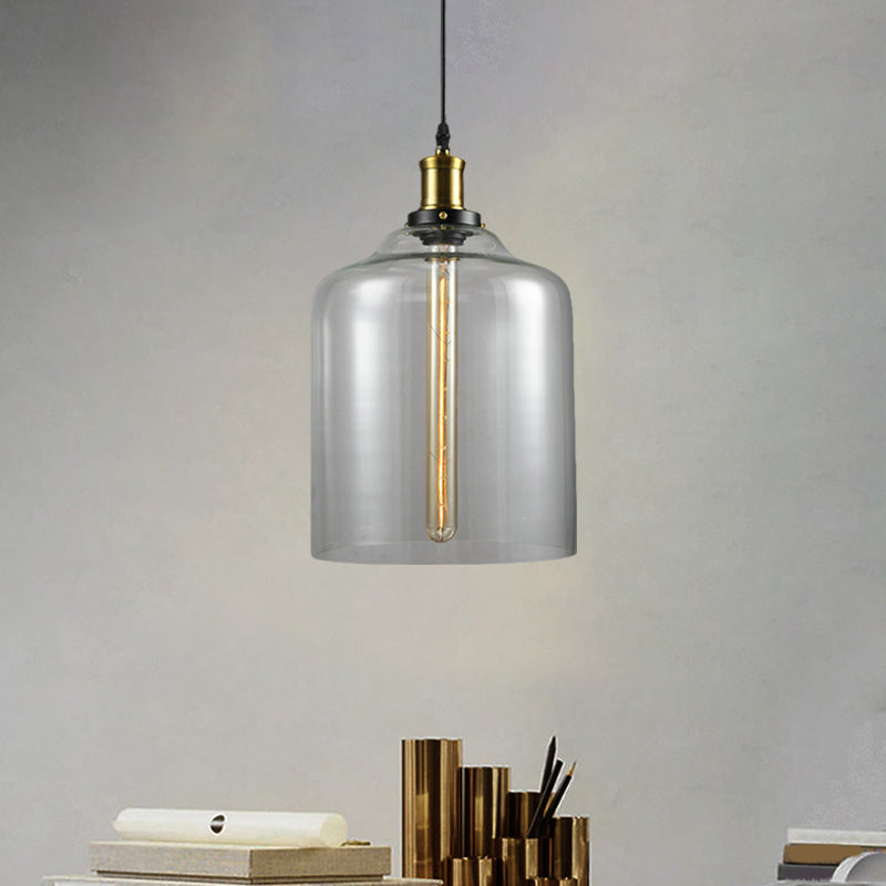 1 Light Cylinder/Globe Pendant Lighting Fixture Industrial Brass Clear Glass Hanging Ceiling Light Clearhalo 'Ceiling Lights' 'Glass shade' 'Glass' 'Pendant Lights' 'Pendants' Lighting' 1871321
