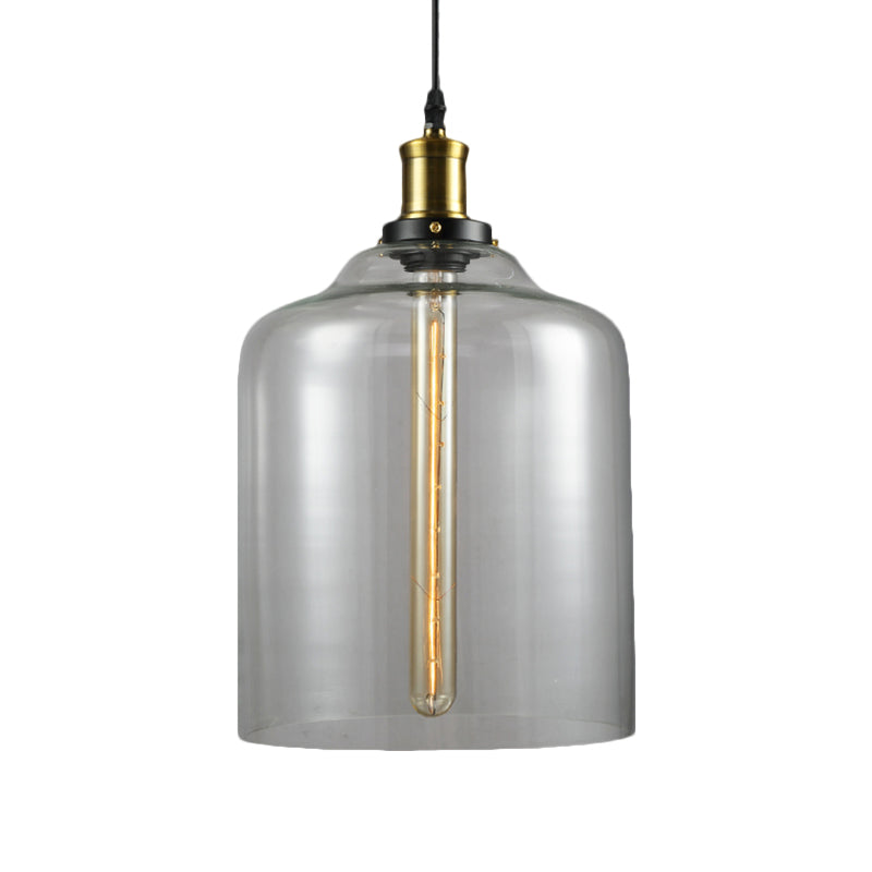 1 Light Cylinder/Globe Pendant Lighting Fixture Industrial Brass Clear Glass Hanging Ceiling Light Clearhalo 'Ceiling Lights' 'Glass shade' 'Glass' 'Pendant Lights' 'Pendants' Lighting' 1871322