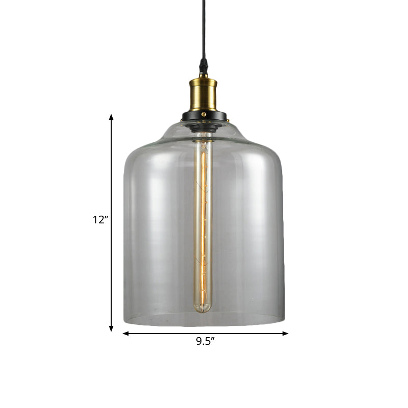 1 Light Cylinder/Globe Pendant Lighting Fixture Industrial Brass Clear Glass Hanging Ceiling Light Clearhalo 'Ceiling Lights' 'Glass shade' 'Glass' 'Pendant Lights' 'Pendants' Lighting' 1871323