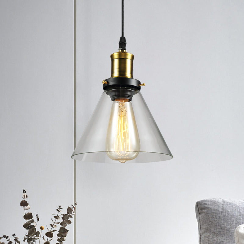 Brass 1 Light Hanging Ceiling Light Vintage Clear Glass Cone/Globe Pendants Lighting for Living Room Clearhalo 'Ceiling Lights' 'Glass shade' 'Glass' 'Industrial Pendants' 'Industrial' 'Middle Century Pendants' 'Pendant Lights' 'Pendants' 'Tiffany' Lighting' 1871325