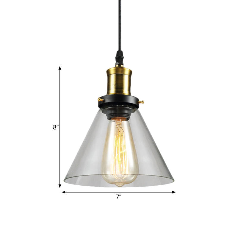 Brass 1 Light Hanging Ceiling Light Vintage Clear Glass Cone/Globe Pendants Lighting for Living Room Clearhalo 'Ceiling Lights' 'Glass shade' 'Glass' 'Industrial Pendants' 'Industrial' 'Middle Century Pendants' 'Pendant Lights' 'Pendants' 'Tiffany' Lighting' 1871328