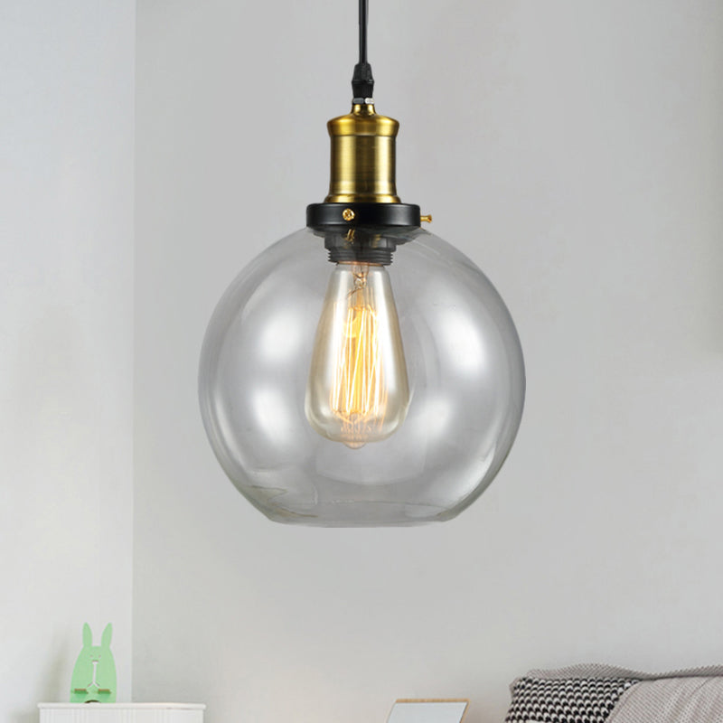 Brass 1 Light Hanging Ceiling Light Vintage Clear Glass Cone/Globe Pendants Lighting for Living Room Clearhalo 'Ceiling Lights' 'Glass shade' 'Glass' 'Industrial Pendants' 'Industrial' 'Middle Century Pendants' 'Pendant Lights' 'Pendants' 'Tiffany' Lighting' 1871330