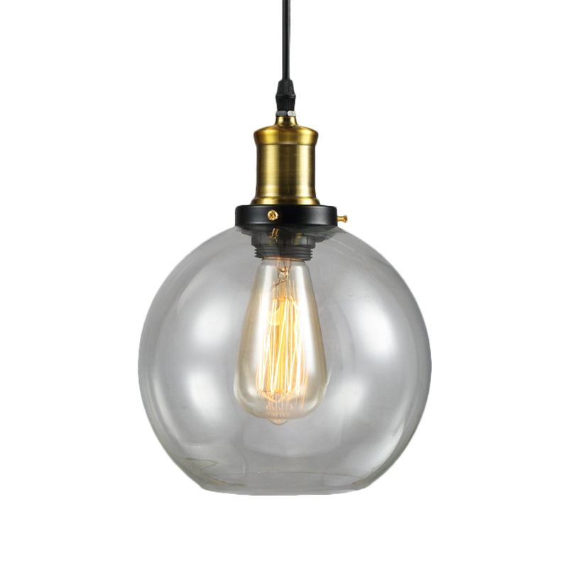 Brass 1 Light Hanging Ceiling Light Vintage Clear Glass Cone/Globe Pendants Lighting for Living Room Clearhalo 'Ceiling Lights' 'Glass shade' 'Glass' 'Industrial Pendants' 'Industrial' 'Middle Century Pendants' 'Pendant Lights' 'Pendants' 'Tiffany' Lighting' 1871332