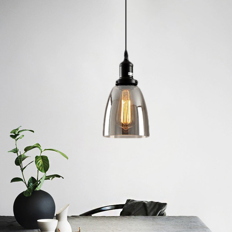 Black 1 Light Ceiling Pendant Light Industrial Smoked Glass Cone/Dome Hanging Lamp for Living Room Smoke Gray Bowl Clearhalo 'Ceiling Lights' 'Chandeliers' 'Glass shade' 'Glass' 'Industrial Pendants' 'Industrial' 'Middle Century Pendants' 'Pendant Lights' 'Pendants' 'Tiffany' Lighting' 1871334