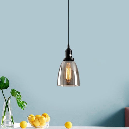 Black 1 Light Ceiling Pendant Light Industrial Smoked Glass Cone/Dome Hanging Lamp for Living Room Clearhalo 'Ceiling Lights' 'Chandeliers' 'Glass shade' 'Glass' 'Industrial Pendants' 'Industrial' 'Middle Century Pendants' 'Pendant Lights' 'Pendants' 'Tiffany' Lighting' 1871335