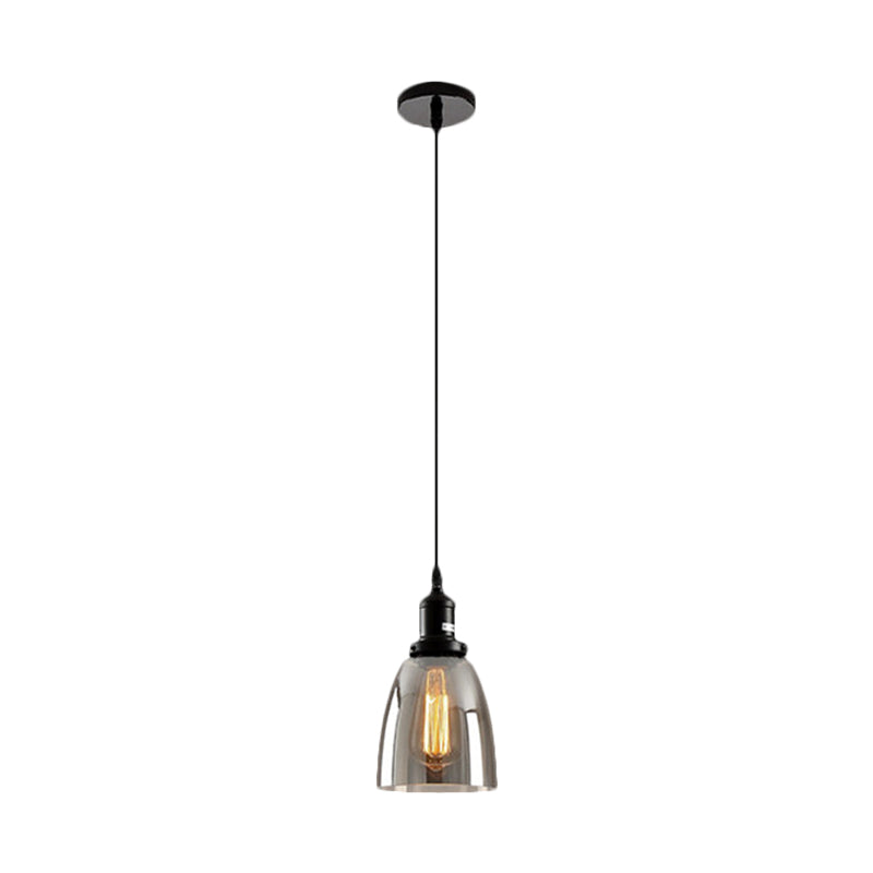 Black 1 Light Ceiling Pendant Light Industrial Smoked Glass Cone/Dome Hanging Lamp for Living Room Clearhalo 'Ceiling Lights' 'Chandeliers' 'Glass shade' 'Glass' 'Industrial Pendants' 'Industrial' 'Middle Century Pendants' 'Pendant Lights' 'Pendants' 'Tiffany' Lighting' 1871337