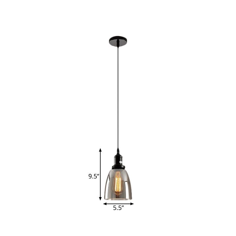 Black 1 Light Ceiling Pendant Light Industrial Smoked Glass Cone/Dome Hanging Lamp for Living Room Clearhalo 'Ceiling Lights' 'Chandeliers' 'Glass shade' 'Glass' 'Industrial Pendants' 'Industrial' 'Middle Century Pendants' 'Pendant Lights' 'Pendants' 'Tiffany' Lighting' 1871338
