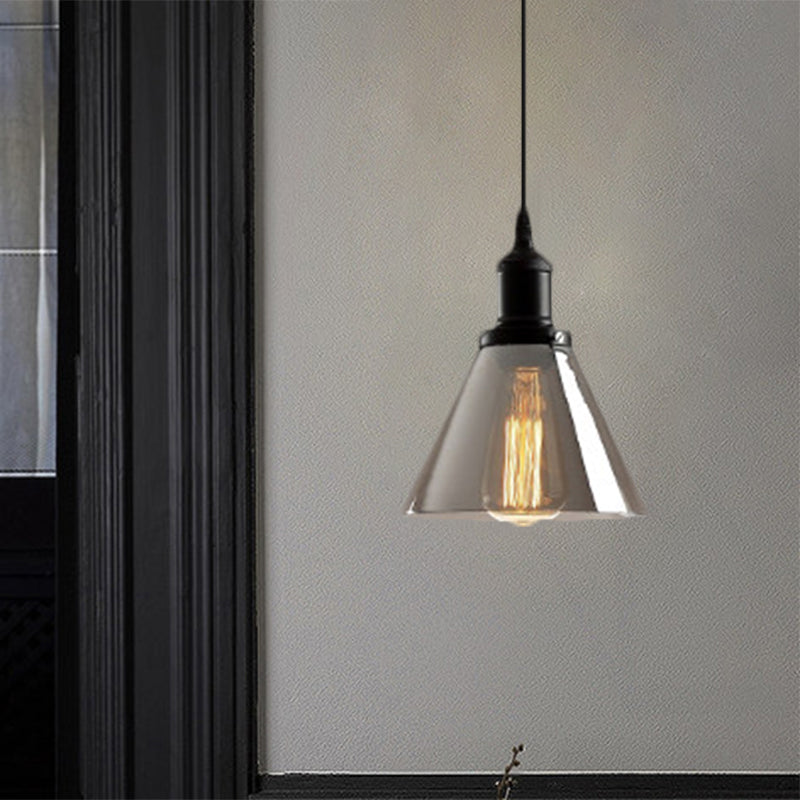 Black 1 Light Ceiling Pendant Light Industrial Smoked Glass Cone/Dome Hanging Lamp for Living Room Clearhalo 'Ceiling Lights' 'Chandeliers' 'Glass shade' 'Glass' 'Industrial Pendants' 'Industrial' 'Middle Century Pendants' 'Pendant Lights' 'Pendants' 'Tiffany' Lighting' 1871341