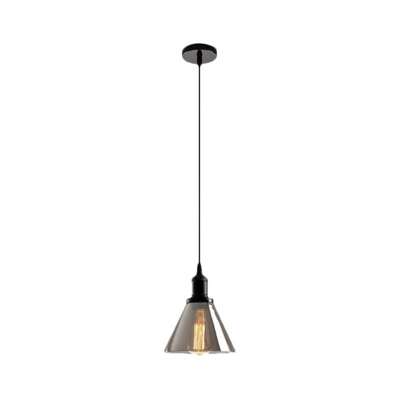 Black 1 Light Ceiling Pendant Light Industrial Smoked Glass Cone/Dome Hanging Lamp for Living Room Clearhalo 'Ceiling Lights' 'Chandeliers' 'Glass shade' 'Glass' 'Industrial Pendants' 'Industrial' 'Middle Century Pendants' 'Pendant Lights' 'Pendants' 'Tiffany' Lighting' 1871342