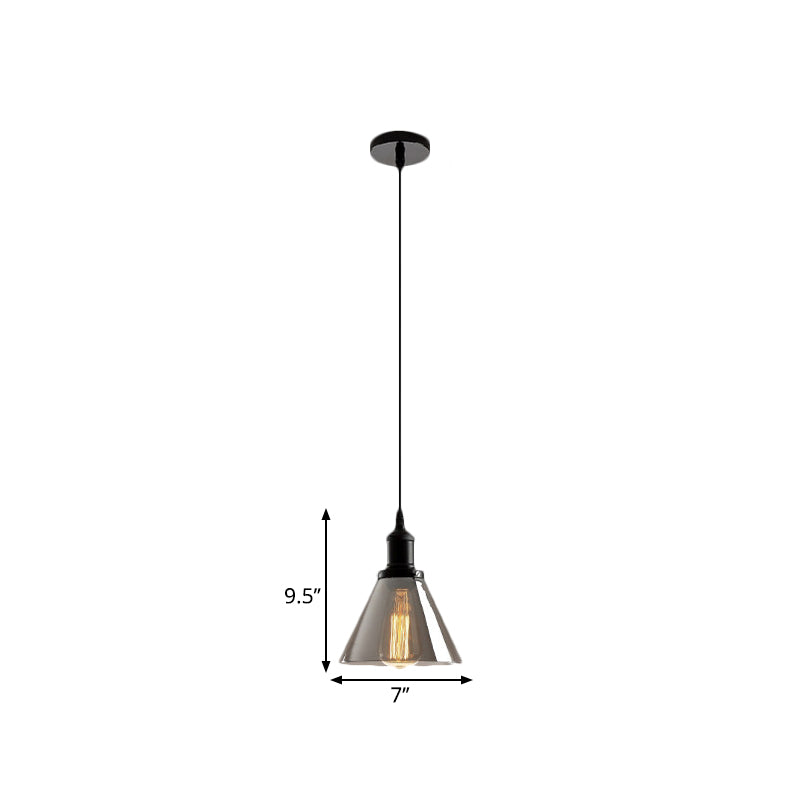 Black 1 Light Ceiling Pendant Light Industrial Smoked Glass Cone/Dome Hanging Lamp for Living Room Clearhalo 'Ceiling Lights' 'Chandeliers' 'Glass shade' 'Glass' 'Industrial Pendants' 'Industrial' 'Middle Century Pendants' 'Pendant Lights' 'Pendants' 'Tiffany' Lighting' 1871343