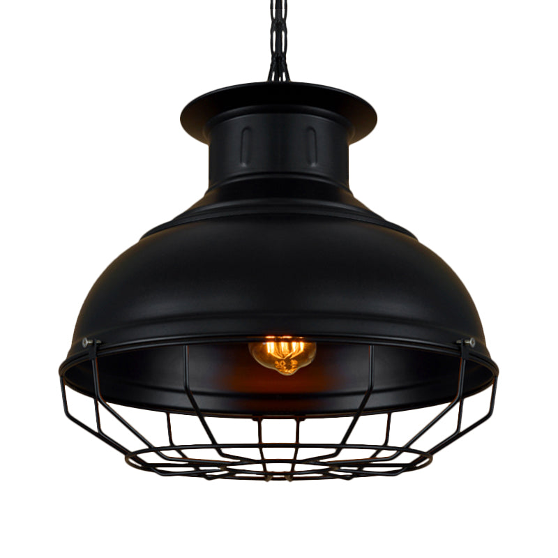 Black/Rust Bowl Shade Pendant Lamp with Wire Cage Vintage Style Metal 1 Light Coffee Shop Ceiling Lamp Clearhalo 'Art Deco Pendants' 'Black' 'Cast Iron' 'Ceiling Lights' 'Ceramic' 'Crystal' 'Industrial Pendants' 'Industrial' 'Metal' 'Middle Century Pendants' 'Pendant Lights' 'Pendants' 'Rustic Pendants' 'Tiffany' Lighting' 1871357