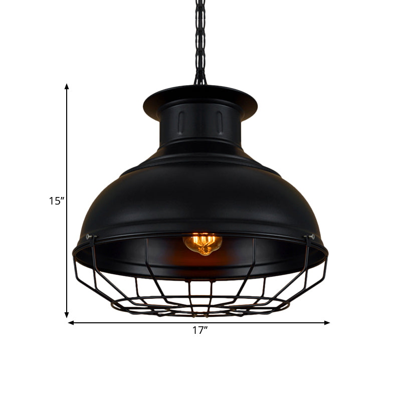 Black/Rust Bowl Shade Pendant Lamp with Wire Cage Vintage Style Metal 1 Light Coffee Shop Ceiling Lamp Clearhalo 'Art Deco Pendants' 'Black' 'Cast Iron' 'Ceiling Lights' 'Ceramic' 'Crystal' 'Industrial Pendants' 'Industrial' 'Metal' 'Middle Century Pendants' 'Pendant Lights' 'Pendants' 'Rustic Pendants' 'Tiffany' Lighting' 1871358