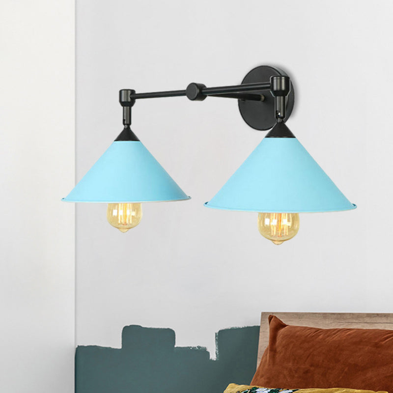 Two-light Metal Wall Sconce Cone-shaped Antique Sconce Lamp for Living Room Dining Room Clearhalo 'Art deco wall lights' 'Cast Iron' 'Glass' 'Industrial wall lights' 'Industrial' 'Middle century wall lights' 'Modern' 'Rustic wall lights' 'Tiffany' 'Traditional wall lights' 'Wall Lamps & Sconces' 'Wall Lights' Lighting' 1871385