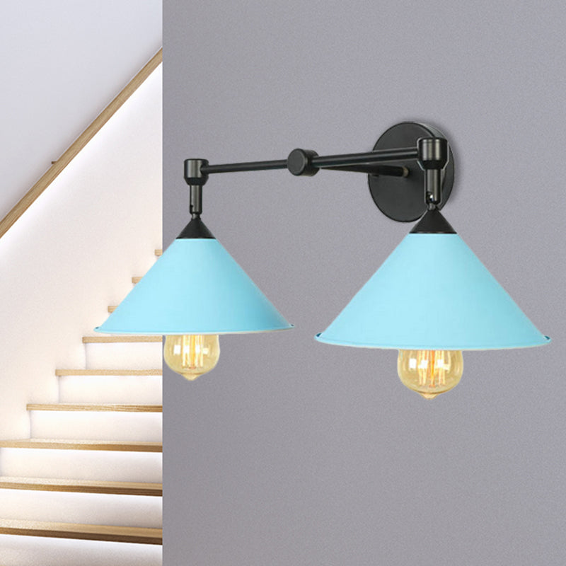Two-light Metal Wall Sconce Cone-shaped Antique Sconce Lamp for Living Room Dining Room Clearhalo 'Art deco wall lights' 'Cast Iron' 'Glass' 'Industrial wall lights' 'Industrial' 'Middle century wall lights' 'Modern' 'Rustic wall lights' 'Tiffany' 'Traditional wall lights' 'Wall Lamps & Sconces' 'Wall Lights' Lighting' 1871386