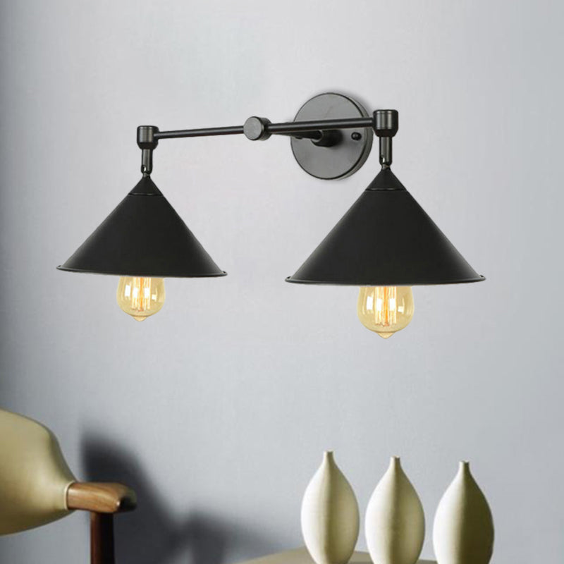 Two-light Metal Wall Sconce Cone-shaped Antique Sconce Lamp for Living Room Dining Room Clearhalo 'Art deco wall lights' 'Cast Iron' 'Glass' 'Industrial wall lights' 'Industrial' 'Middle century wall lights' 'Modern' 'Rustic wall lights' 'Tiffany' 'Traditional wall lights' 'Wall Lamps & Sconces' 'Wall Lights' Lighting' 1871389
