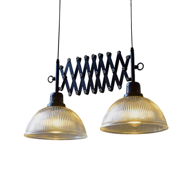 2-Light Hanging Light Adjustable Dome Shade Prismatic Clear/Opal Glass Industrial Dining Room Pendants Lighting Clearhalo 'Ceiling Lights' 'Close To Ceiling Lights' 'Glass shade' 'Glass' 'Industrial Pendants' 'Industrial' 'Middle Century Pendants' 'Pendant Lights' 'Pendants' 'Tiffany' Lighting' 1871432