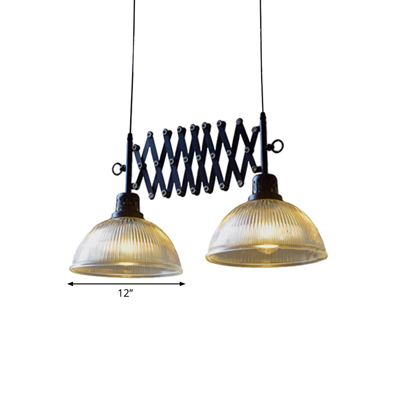 2-Light Hanging Light Adjustable Dome Shade Prismatic Clear/Opal Glass Industrial Dining Room Pendants Lighting Clearhalo 'Ceiling Lights' 'Close To Ceiling Lights' 'Glass shade' 'Glass' 'Industrial Pendants' 'Industrial' 'Middle Century Pendants' 'Pendant Lights' 'Pendants' 'Tiffany' Lighting' 1871434