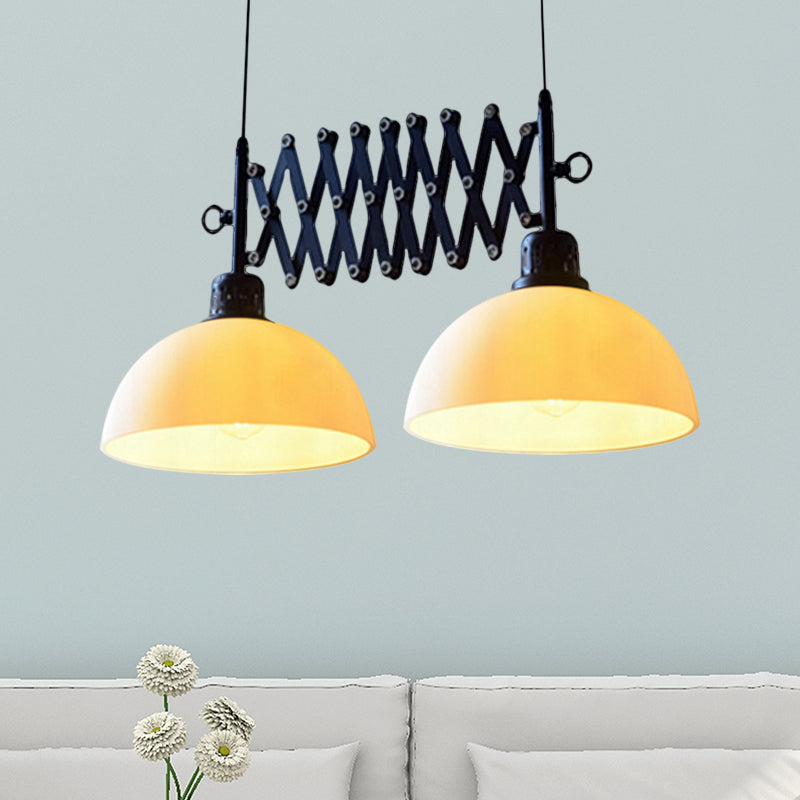 2-Light Hanging Light Adjustable Dome Shade Prismatic Clear/Opal Glass Industrial Dining Room Pendants Lighting Clearhalo 'Ceiling Lights' 'Close To Ceiling Lights' 'Glass shade' 'Glass' 'Industrial Pendants' 'Industrial' 'Middle Century Pendants' 'Pendant Lights' 'Pendants' 'Tiffany' Lighting' 1871437