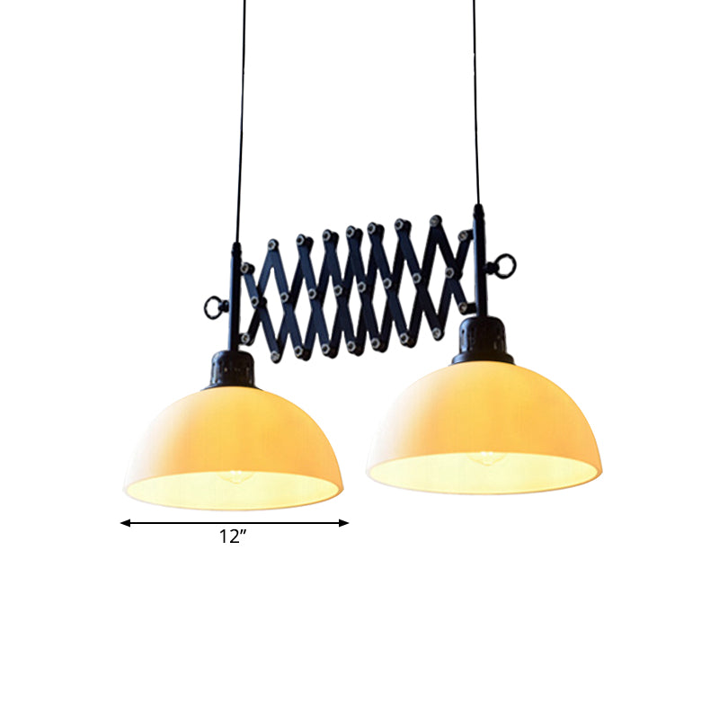 2-Light Hanging Light Adjustable Dome Shade Prismatic Clear/Opal Glass Industrial Dining Room Pendants Lighting Clearhalo 'Ceiling Lights' 'Close To Ceiling Lights' 'Glass shade' 'Glass' 'Industrial Pendants' 'Industrial' 'Middle Century Pendants' 'Pendant Lights' 'Pendants' 'Tiffany' Lighting' 1871439