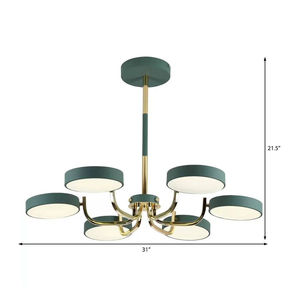 Macaron Stylish Round Chandelier Acrylic Wood 6 Heads Ceiling Pendant for Study Room Clearhalo 'Ceiling Lights' 'Chandeliers' Lighting' options 187146