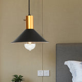 Modernist Tapered Shade Ceiling Fixture 1 Light Metallic Suspension Lamp in Black/Grey for Coffee Shop Black Clearhalo 'Art Deco Pendants' 'Black' 'Cast Iron' 'Ceiling Lights' 'Ceramic' 'Crystal' 'Industrial Pendants' 'Industrial' 'Metal' 'Middle Century Pendants' 'Pendant Lights' 'Pendants' 'Rustic Pendants' 'Tiffany' Lighting' 1871461