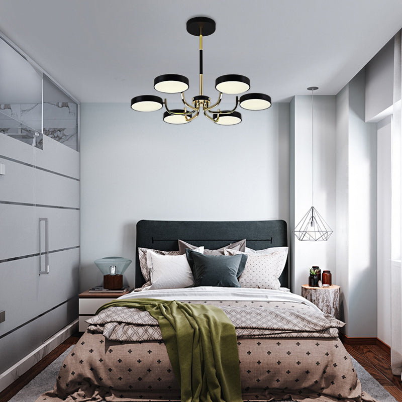 Macaron Stylish Round Chandelier Acrylic Wood 6 Heads Ceiling Pendant for Study Room Clearhalo 'Ceiling Lights' 'Chandeliers' Lighting' options 187148