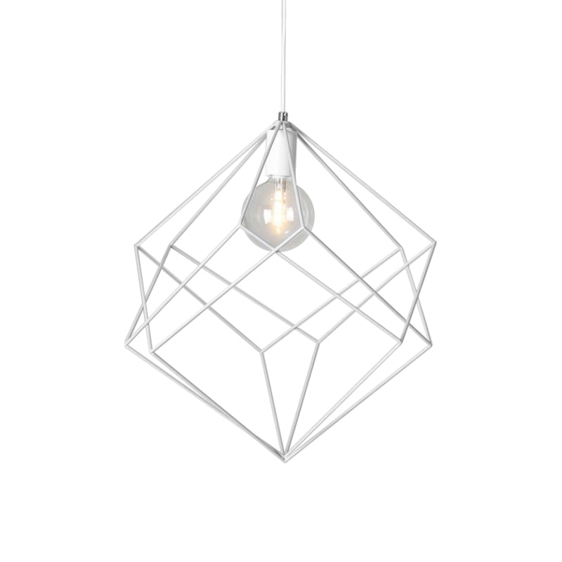1 Head Cube Cage Pendant Light Macaron Iron Undertint Hanging Lamp for Dining Table Hallway Clearhalo 'Ceiling Lights' 'Modern Pendants' 'Modern' 'Pendant Lights' 'Pendants' Lighting' 1871565