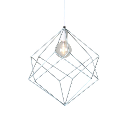 1 Head Cube Cage Pendant Light Macaron Iron Undertint Hanging Lamp for Dining Table Hallway Clearhalo 'Ceiling Lights' 'Modern Pendants' 'Modern' 'Pendant Lights' 'Pendants' Lighting' 1871573