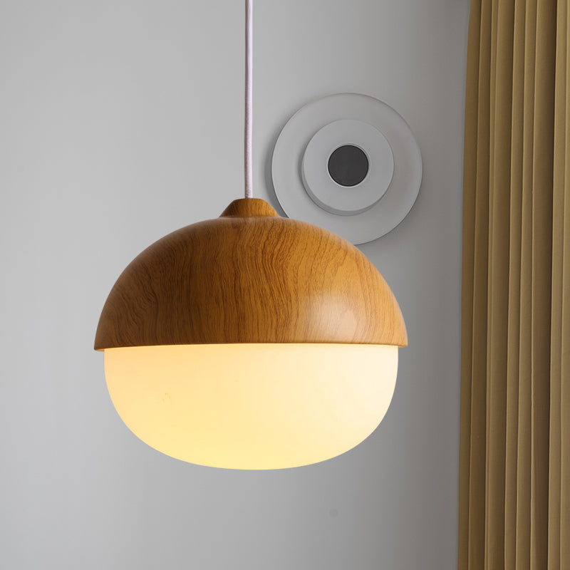 1 Light Nut Shaped Hanging Light Japanese Style Glass & Wood Pendant Light in White for Shop Wood A Clearhalo 'Ceiling Lights' 'Modern Pendants' 'Modern' 'Pendant Lights' 'Pendants' Lighting' 1871656