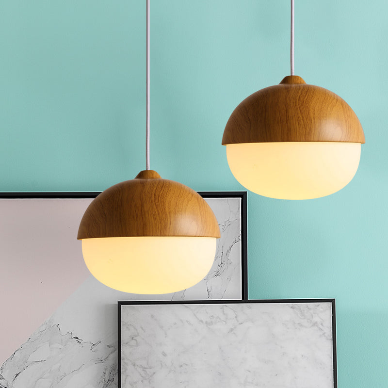 1 Light Nut Shaped Hanging Light Japanese Style Glass & Wood Pendant Light in White for Shop Clearhalo 'Ceiling Lights' 'Modern Pendants' 'Modern' 'Pendant Lights' 'Pendants' Lighting' 1871658