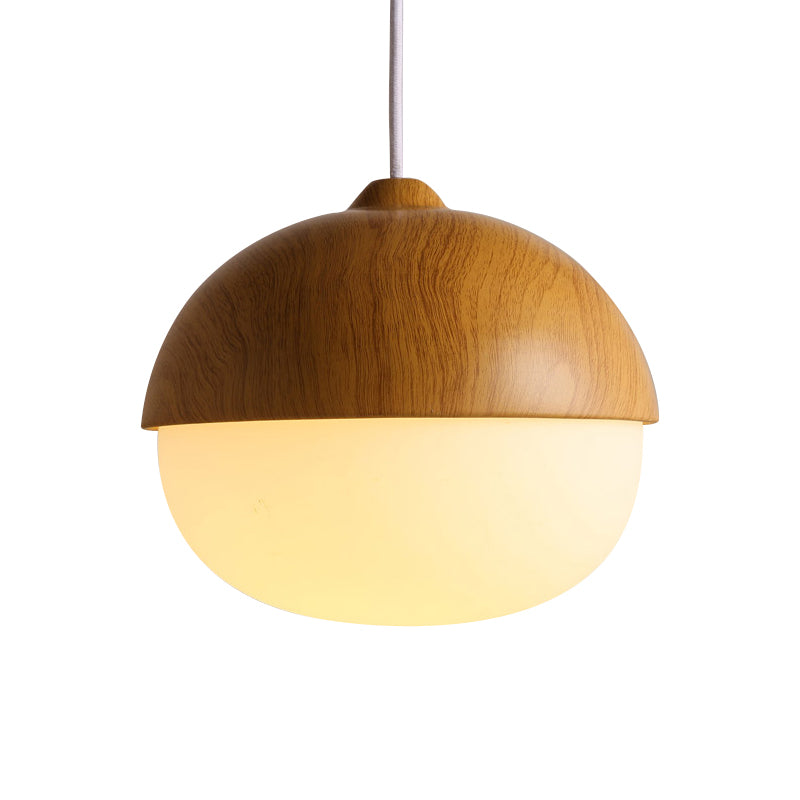 1 Light Nut Shaped Hanging Light Japanese Style Glass & Wood Pendant Light in White for Shop Clearhalo 'Ceiling Lights' 'Modern Pendants' 'Modern' 'Pendant Lights' 'Pendants' Lighting' 1871659