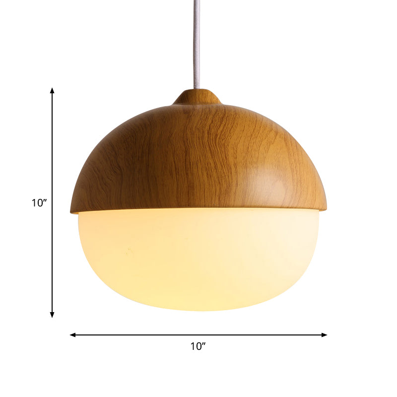 1 Light Nut Shaped Hanging Light Japanese Style Glass & Wood Pendant Light in White for Shop Clearhalo 'Ceiling Lights' 'Modern Pendants' 'Modern' 'Pendant Lights' 'Pendants' Lighting' 1871660
