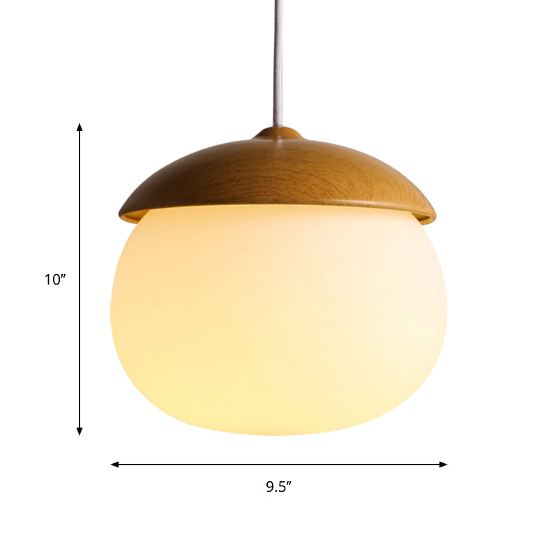 1 Light Nut Shaped Hanging Light Japanese Style Glass & Wood Pendant Light in White for Shop Clearhalo 'Ceiling Lights' 'Modern Pendants' 'Modern' 'Pendant Lights' 'Pendants' Lighting' 1871665