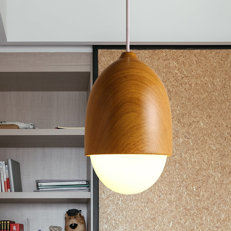 1 Light Nut Shaped Hanging Light Japanese Style Glass & Wood Pendant Light in White for Shop Wood C Clearhalo 'Ceiling Lights' 'Modern Pendants' 'Modern' 'Pendant Lights' 'Pendants' Lighting' 1871666