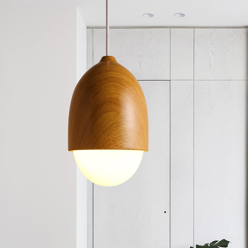 1 Light Nut Shaped Hanging Light Japanese Style Glass & Wood Pendant Light in White for Shop Clearhalo 'Ceiling Lights' 'Modern Pendants' 'Modern' 'Pendant Lights' 'Pendants' Lighting' 1871667