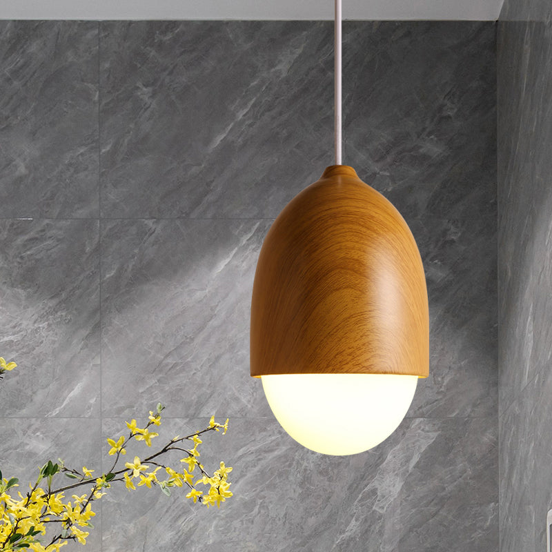 1 Light Nut Shaped Hanging Light Japanese Style Glass & Wood Pendant Light in White for Shop Clearhalo 'Ceiling Lights' 'Modern Pendants' 'Modern' 'Pendant Lights' 'Pendants' Lighting' 1871668