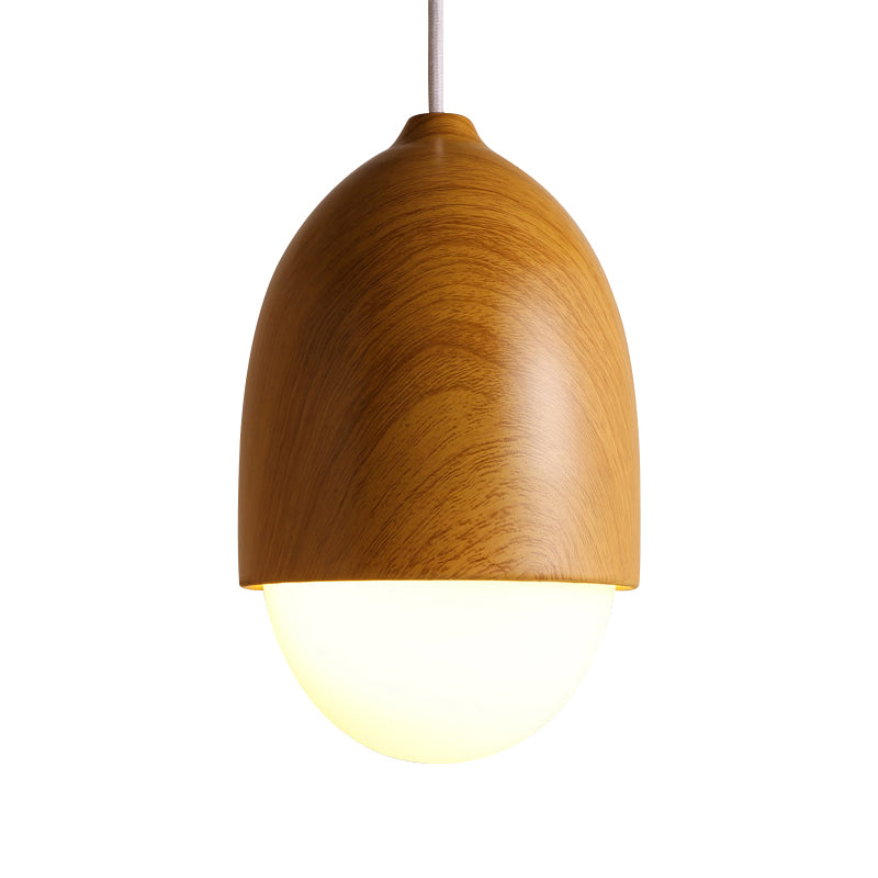 1 Light Nut Shaped Hanging Light Japanese Style Glass & Wood Pendant Light in White for Shop Clearhalo 'Ceiling Lights' 'Modern Pendants' 'Modern' 'Pendant Lights' 'Pendants' Lighting' 1871669