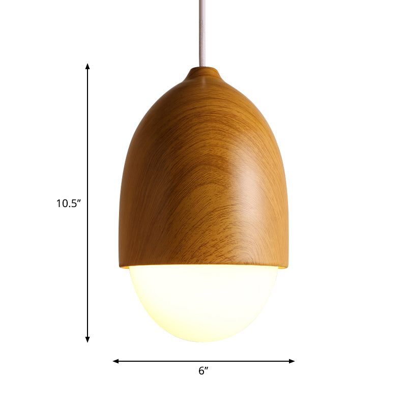 1 Light Nut Shaped Hanging Light Japanese Style Glass & Wood Pendant Light in White for Shop Clearhalo 'Ceiling Lights' 'Modern Pendants' 'Modern' 'Pendant Lights' 'Pendants' Lighting' 1871670