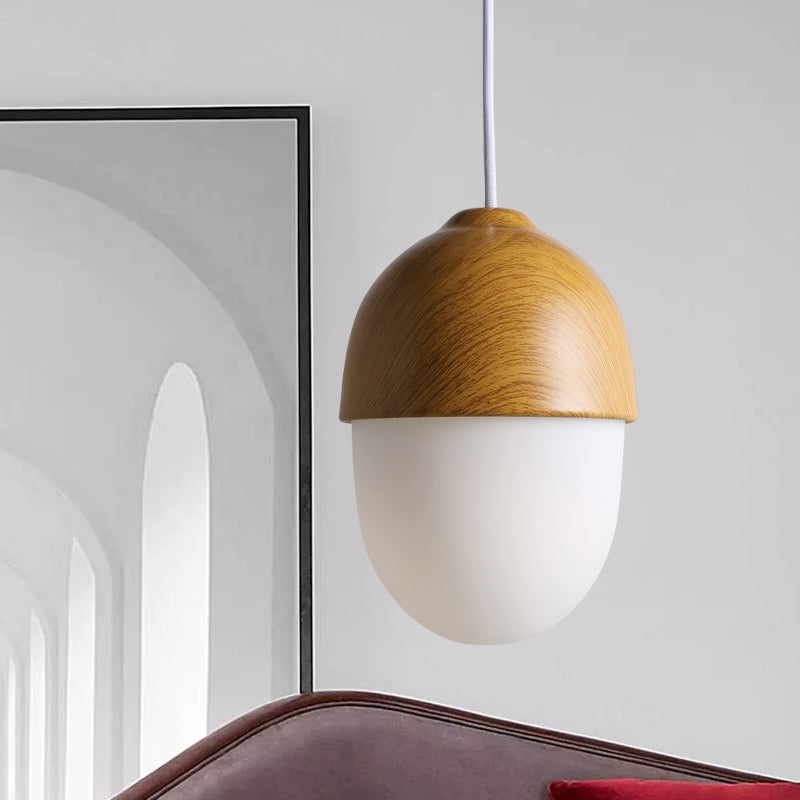 1 Light Nut Shaped Hanging Light Japanese Style Glass & Wood Pendant Light in White for Shop Clearhalo 'Ceiling Lights' 'Modern Pendants' 'Modern' 'Pendant Lights' 'Pendants' Lighting' 1871672