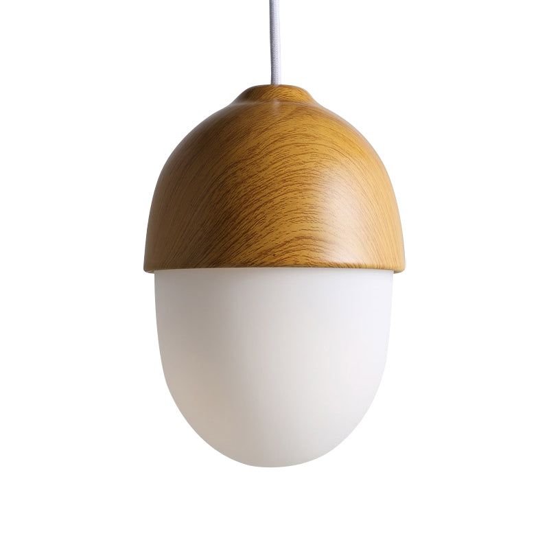 1 Light Nut Shaped Hanging Light Japanese Style Glass & Wood Pendant Light in White for Shop Clearhalo 'Ceiling Lights' 'Modern Pendants' 'Modern' 'Pendant Lights' 'Pendants' Lighting' 1871674