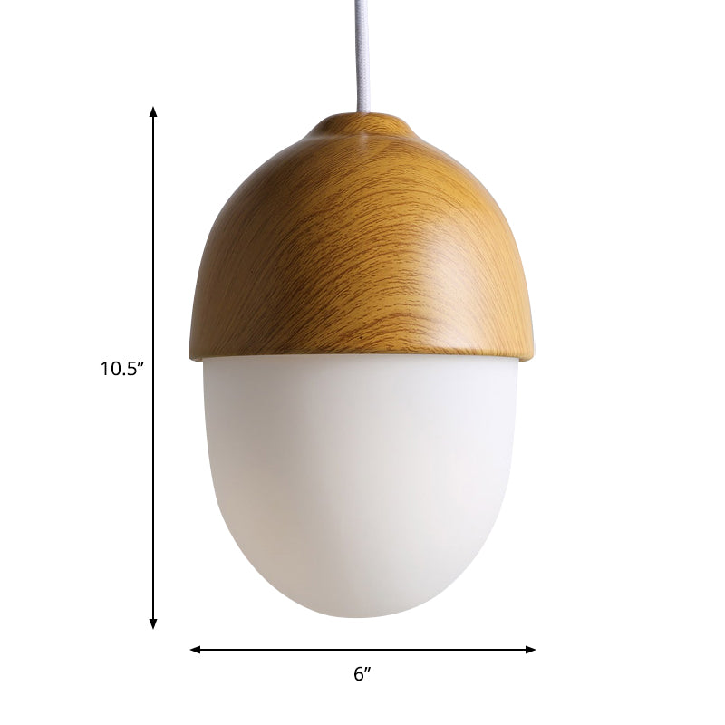 1 Light Nut Shaped Hanging Light Japanese Style Glass & Wood Pendant Light in White for Shop Clearhalo 'Ceiling Lights' 'Modern Pendants' 'Modern' 'Pendant Lights' 'Pendants' Lighting' 1871675